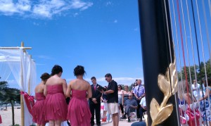 Casual beach wedding with a harpist