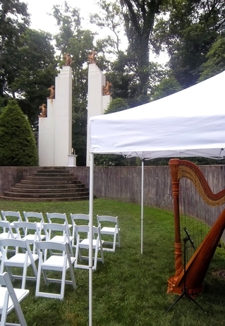 Allerton Park Wedding Ceremony Sunken Garden Harpist