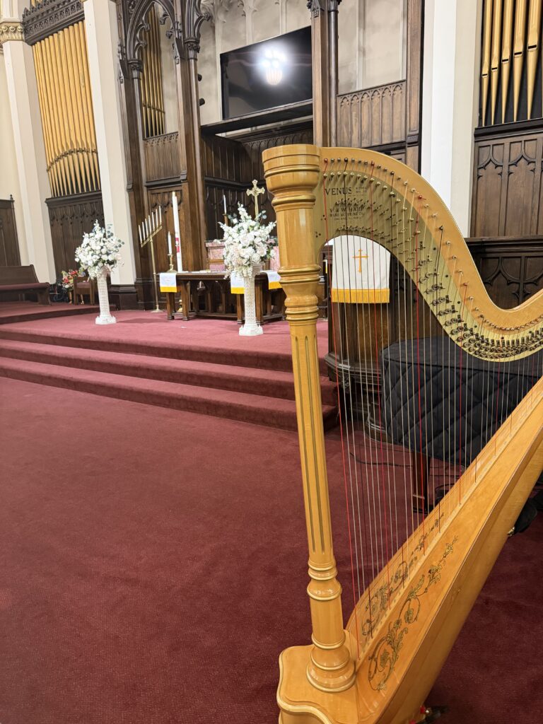 Wedding ceremony at First Christian Church in downtown Springfield, Illinois