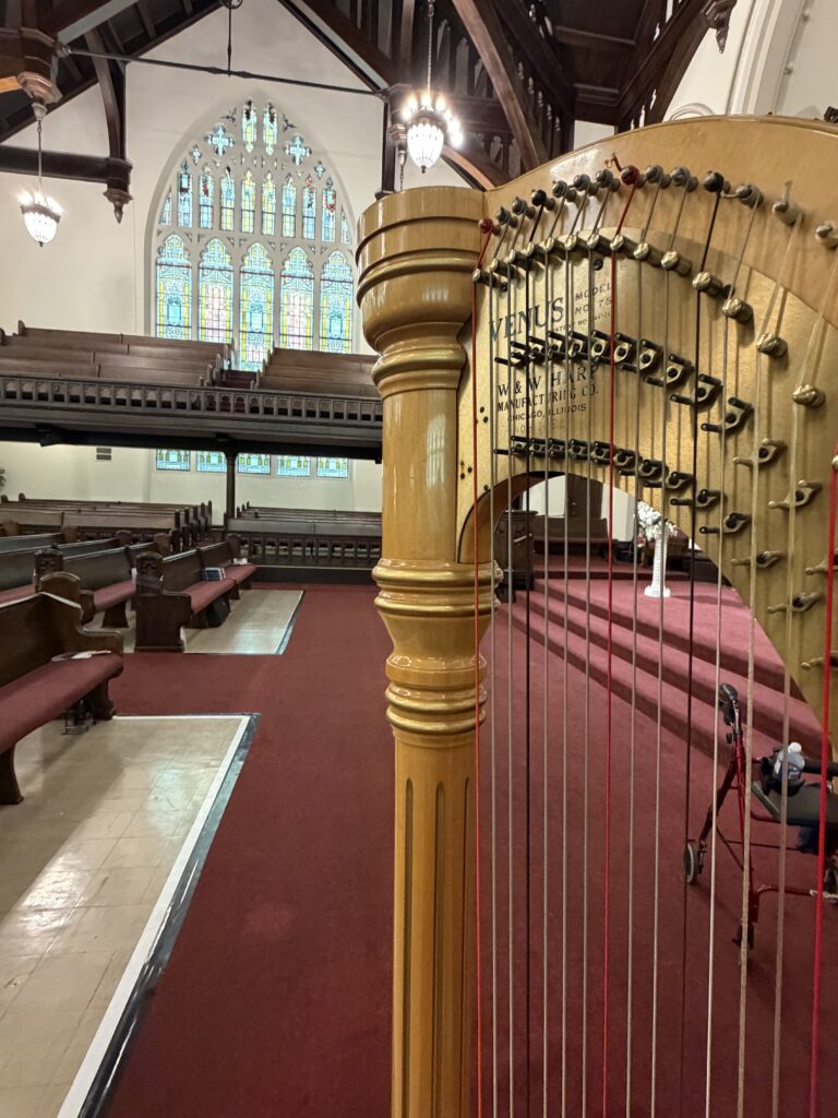 Indoor church wedding ceremony at First Christian Church in downtown Springfield, Illinois