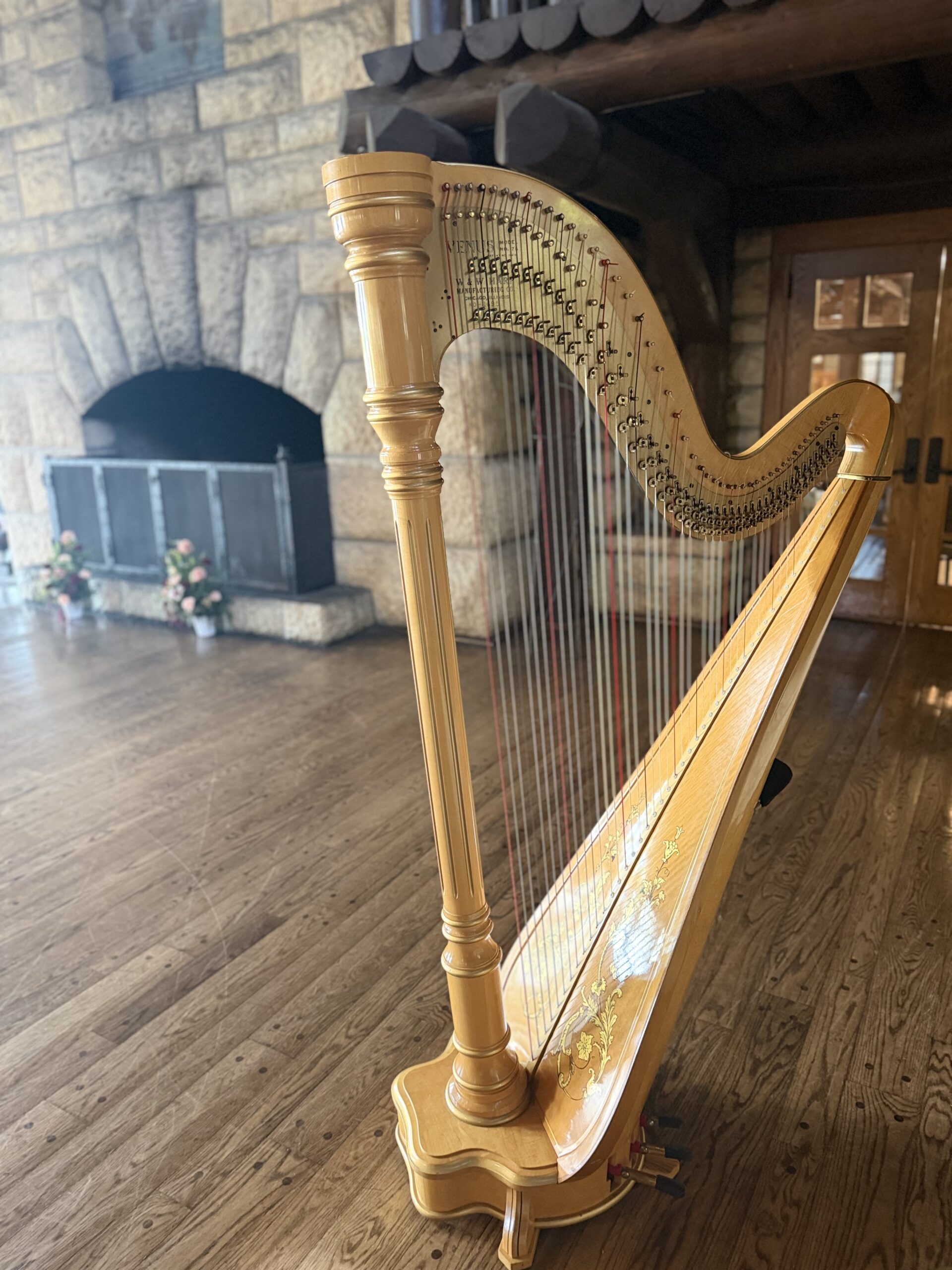 Indoor Wedding Ceremony with Harp at Pere Marquette Lodge